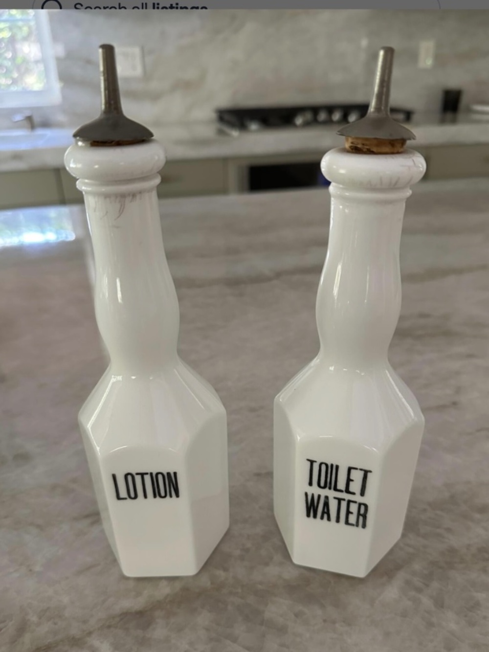 Vintage Milk Glass Barber Bottles set of 2